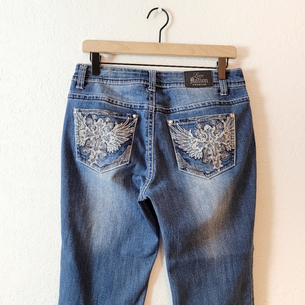 Rhinestone Embellished Y2K Mcbling Cyber Grunge Contast Stitch Jeans Size 6